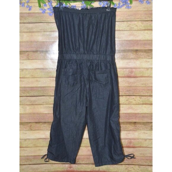 Blue Spice Dark Chambray Tube Top Sleeveless Romper Jumpsuit Size L Crop Pockets - Picture 6 of 9